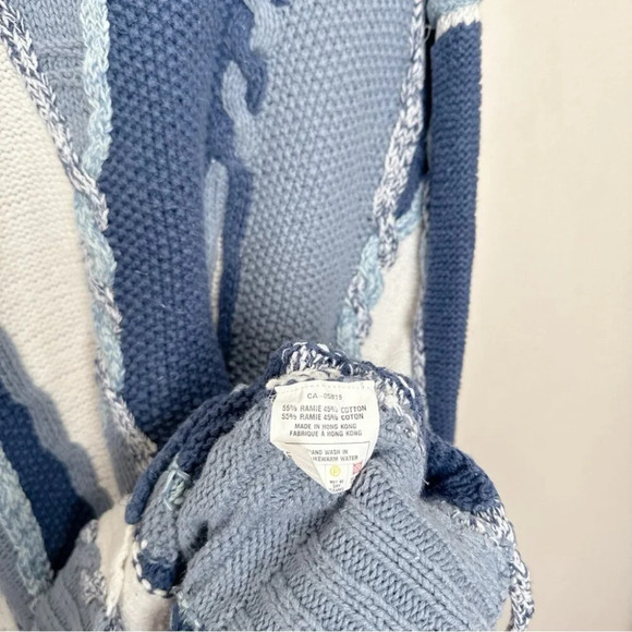 Funsport Womens Large Chunky Blue White Color Mix Ramie Sweater - Picture 13 of 16